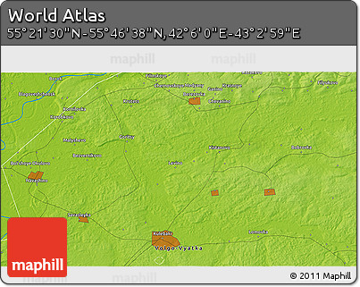 Physical 3D Map of the Area around 55° 34' 4" N, 42° 34' 30" E