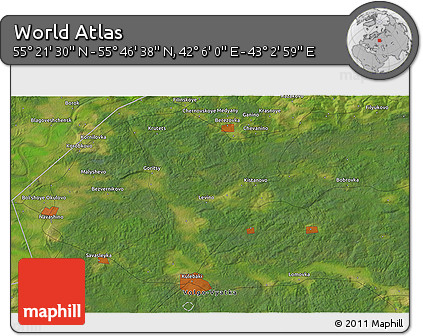 Satellite 3D Map of the Area around 55° 34' 4" N, 42° 34' 30" E
