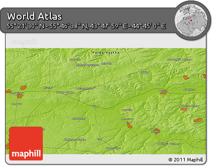 Physical 3D Map of the Area around 55° 34' 4" N, 44° 16' 29" E