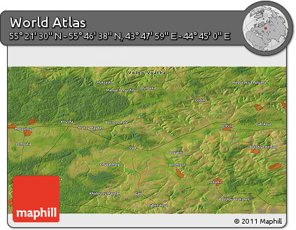 Satellite 3D Map of the Area around 55° 34' 4" N, 44° 16' 29" E