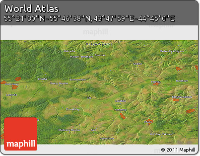 Satellite 3D Map of the Area around 55° 34' 4" N, 44° 16' 29" E