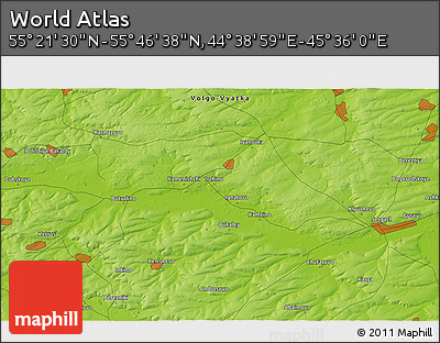 Physical 3D Map of the Area around 55° 34' 4" N, 45° 7' 30" E