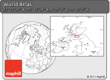 Blank Location Map of the Area around 55° 34' 4" N, 4° 10' 30" W