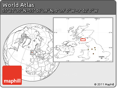 Blank Location Map of the Area around 55° 34' 4" N, 4° 10' 30" W