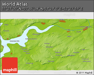 Physical 3D Map of the Area around 55° 34' 4" N, 51° 55' 29" E
