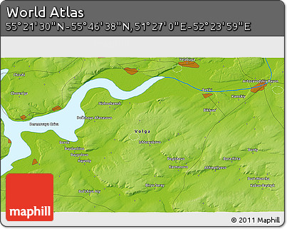 Physical 3D Map of the Area around 55° 34' 4" N, 51° 55' 29" E