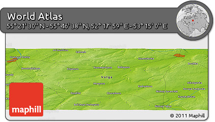 Physical Panoramic Map of the Area around 55° 34' 4" N, 52° 46' 29" E