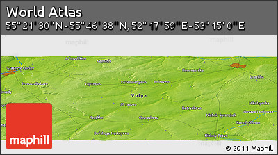 Physical Panoramic Map of the Area around 55° 34' 4" N, 52° 46' 29" E