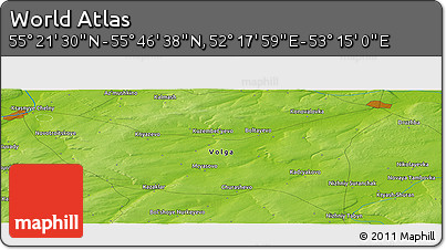 Physical Panoramic Map of the Area around 55° 34' 4" N, 52° 46' 29" E