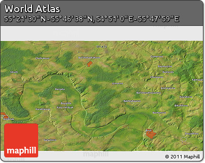 Satellite 3D Map of the Area around 55° 34' 4" N, 55° 19' 30" E