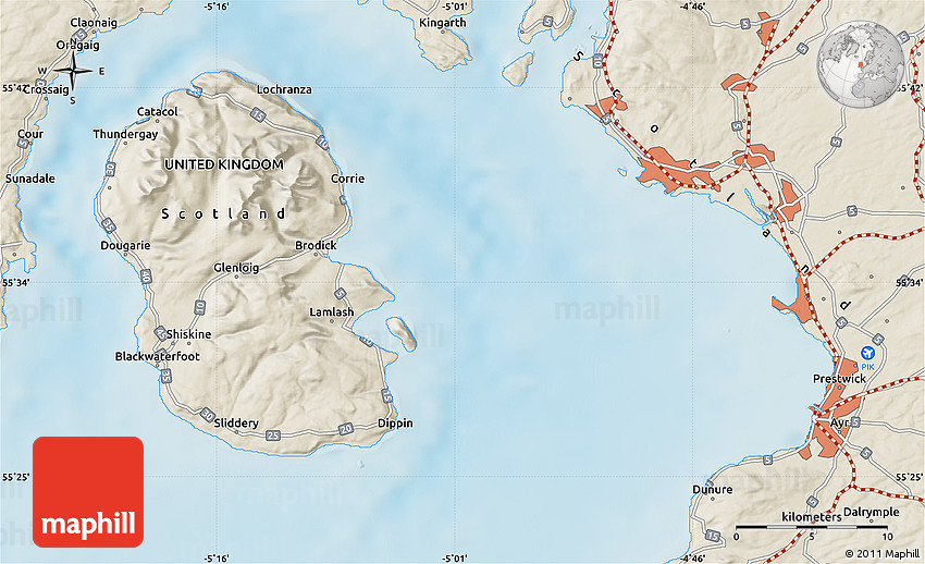 Shaded Relief Map of Dalry