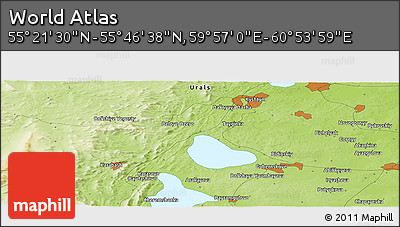 Physical Panoramic Map of the Area around 55° 34' 4" N, 60° 25' 29" E