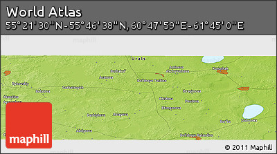 Physical Panoramic Map of the Area around 55° 34' 4" N, 61° 16' 29" E