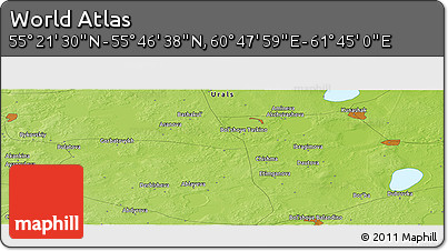 Physical Panoramic Map of the Area around 55° 34' 4" N, 61° 16' 29" E