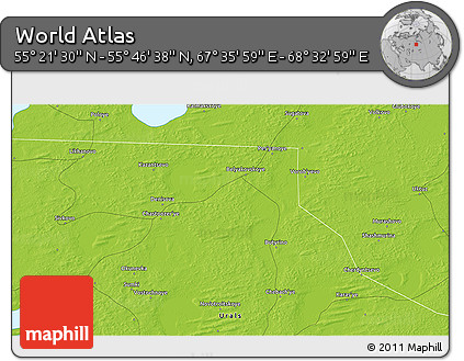 Physical 3D Map of the Area around 55° 34' 4" N, 68° 4' 29" E