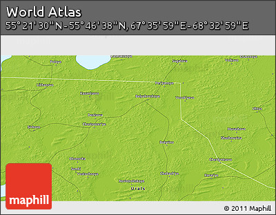 Physical 3D Map of the Area around 55° 34' 4" N, 68° 4' 29" E