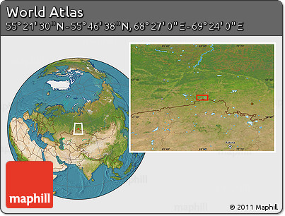 Satellite Location Map of the Area around 55° 34' 4" N, 68° 55' 30" E