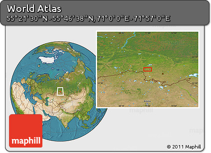 Satellite Location Map of the Area around 55° 34' 4" N, 71° 28' 29" E