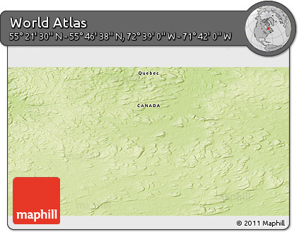 Physical 3D Map of the Area around 55° 34' 4" N, 72° 10' 30" W