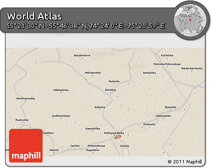 Shaded Relief 3D Map of the Area around 55° 34' 4" N, 74° 52' 30" E