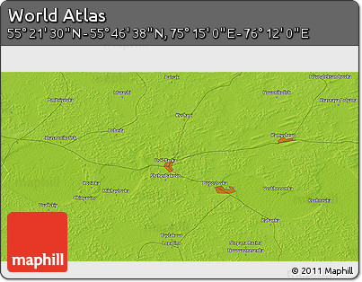 Physical 3D Map of the Area around 55° 34' 4" N, 75° 43' 29" E