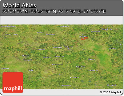 Satellite 3D Map of the Area around 55° 34' 4" N, 76° 34' 29" E