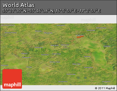 Satellite 3D Map of the Area around 55° 34' 4" N, 76° 34' 29" E