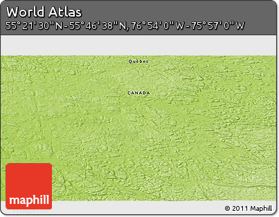 Physical 3D Map of the Area around 55° 34' 4" N, 76° 25' 30" W