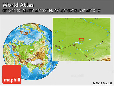 Physical Location Map of the Area around 55° 34' 4" N, 78° 16' 30" E
