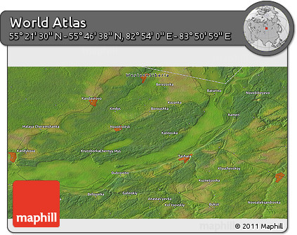 Satellite 3D Map of the Area around 55° 34' 4" N, 83° 22' 30" E