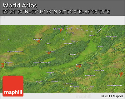 Satellite 3D Map of the Area around 55° 34' 4" N, 83° 22' 30" E