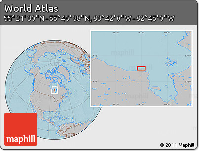 Gray Location Map of the Area around 55° 34' 4" N, 83° 13' 29" W, hill shading