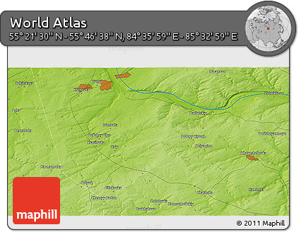 Physical 3D Map of the Area around 55° 34' 4" N, 85° 4' 29" E
