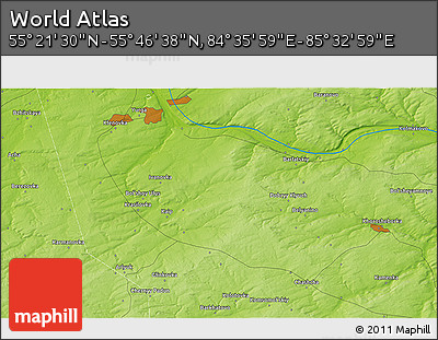 Physical 3D Map of the Area around 55° 34' 4" N, 85° 4' 29" E