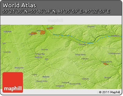 Physical 3D Map of the Area around 55° 34' 4" N, 85° 4' 29" E
