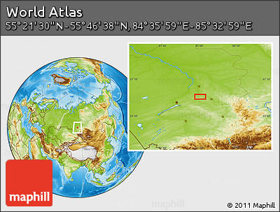 Physical Location Map of the Area around 55° 34' 4" N, 85° 4' 29" E