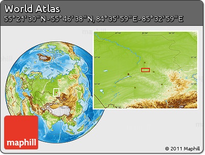 Physical Location Map of the Area around 55° 34' 4" N, 85° 4' 29" E