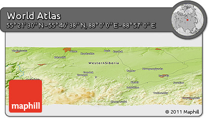 Physical Panoramic Map of the Area around 55° 34' 4" N, 88° 28' 29" E