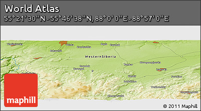 Physical Panoramic Map of the Area around 55° 34' 4" N, 88° 28' 29" E