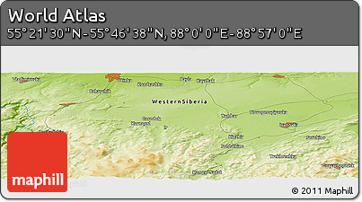Physical Panoramic Map of the Area around 55° 34' 4" N, 88° 28' 29" E