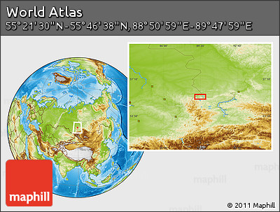 Physical Location Map of the Area around 55° 34' 4" N, 89° 19' 29" E