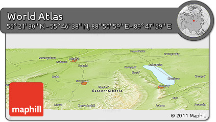 Physical Panoramic Map of the Area around 55° 34' 4" N, 89° 19' 29" E