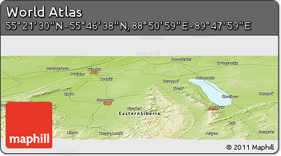Physical Panoramic Map of the Area around 55° 34' 4" N, 89° 19' 29" E