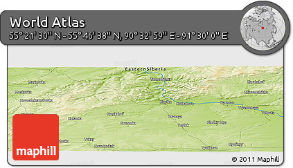 Physical Panoramic Map of the Area around 55° 34' 4" N, 91° 1' 30" E