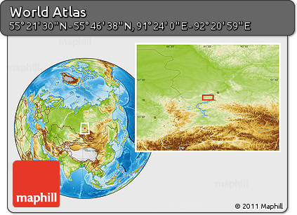Physical Location Map of the Area around 55° 34' 4" N, 91° 52' 30" E