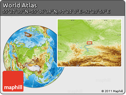 Physical Location Map of the Area around 55° 34' 4" N, 91° 52' 30" E