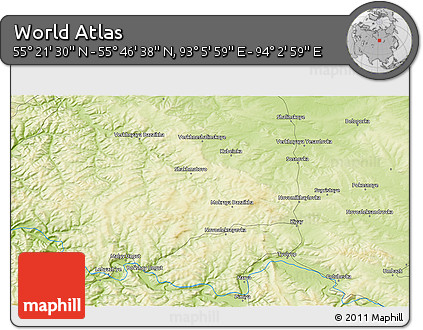 Physical 3D Map of the Area around 55° 34' 4" N, 93° 34' 29" E