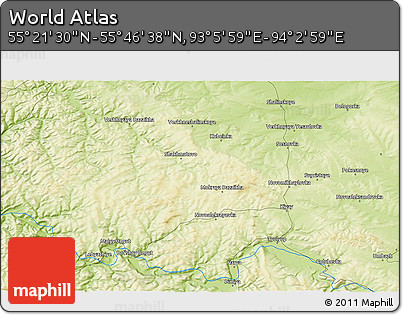 Physical 3D Map of the Area around 55° 34' 4" N, 93° 34' 29" E