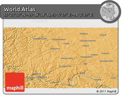 Political 3D Map of the Area around 55° 34' 4" N, 93° 34' 29" E