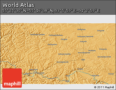 Political 3D Map of the Area around 55° 34' 4" N, 93° 34' 29" E